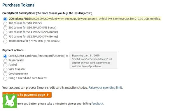 chaturbate token page